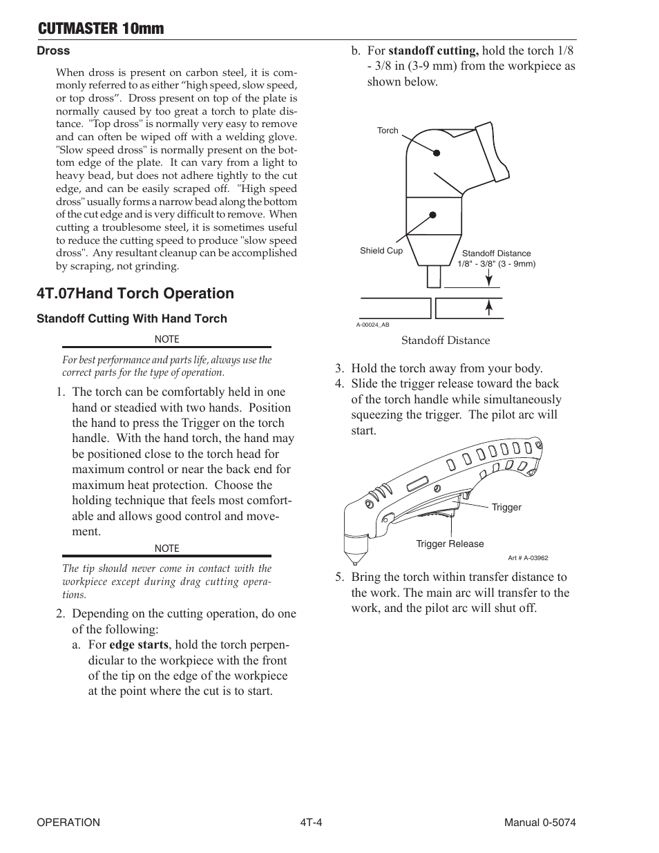 4t.07 hand torch operation, Cutmaster 10mm | Tweco CutMaster 10mm User Manual | Page 38 / 66
