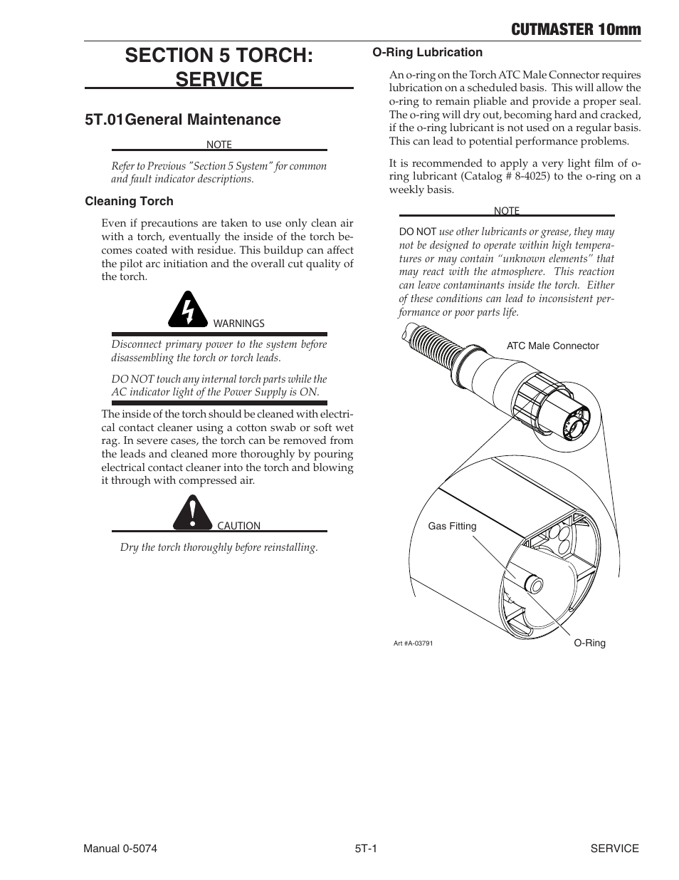 Section 5 torch: service, 5t.01 general maintenance, Cutmaster 10mm | Tweco CutMaster 10mm User Manual | Page 53 / 66
