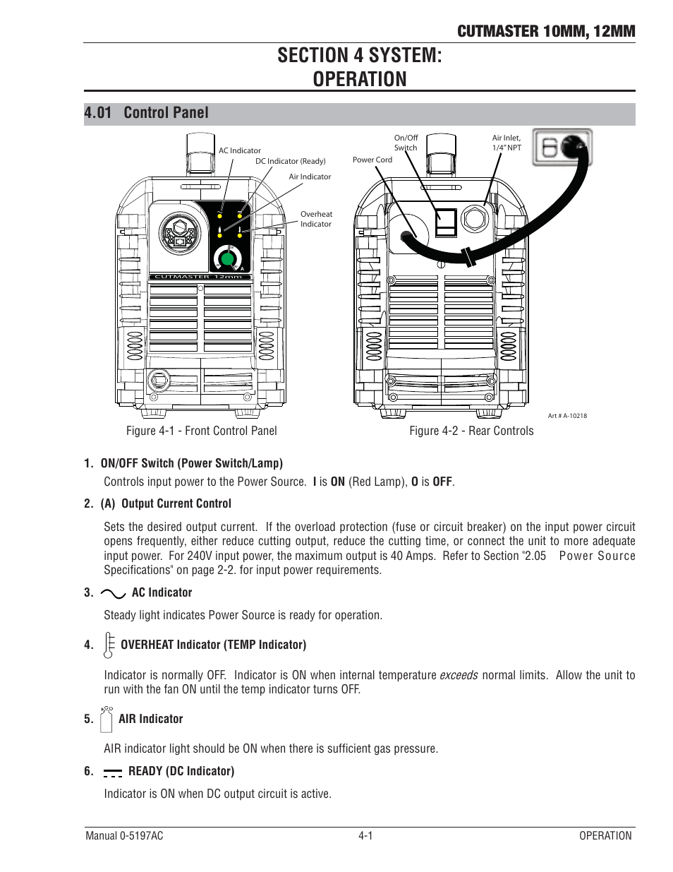 Cutmaster 10mm, 12mm, 01 control panel | Tweco CutMaster 10mm-12mm User Manual | Page 23 / 44