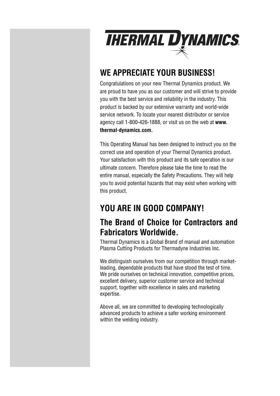 We appreciate your business | Tweco CutMaster 12mm-20mm-25mm User Manual | Page 2 / 80