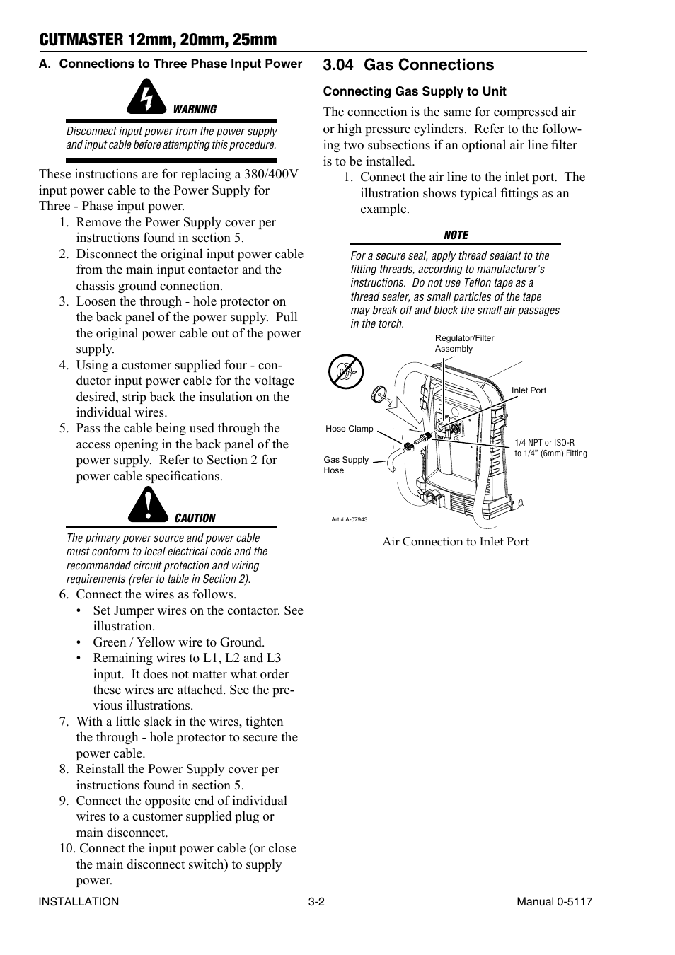 04 gas connections, Gas connections -2 | Tweco CutMaster 12mm-20mm-25mm User Manual | Page 24 / 80