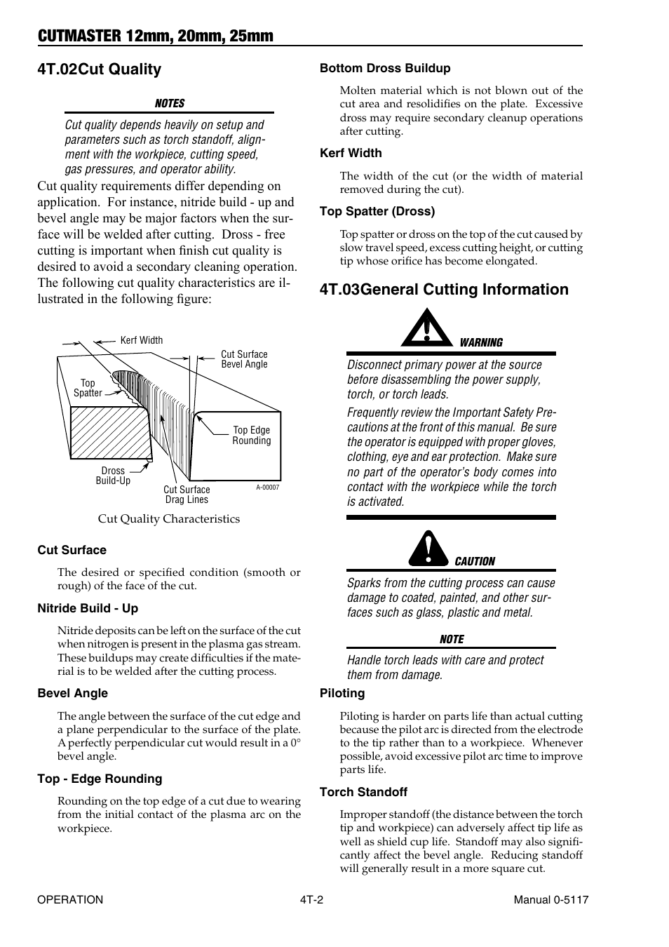 4t.02 cut quality, 4t.03 general cutting information | Tweco CutMaster 12mm-20mm-25mm User Manual | Page 34 / 80