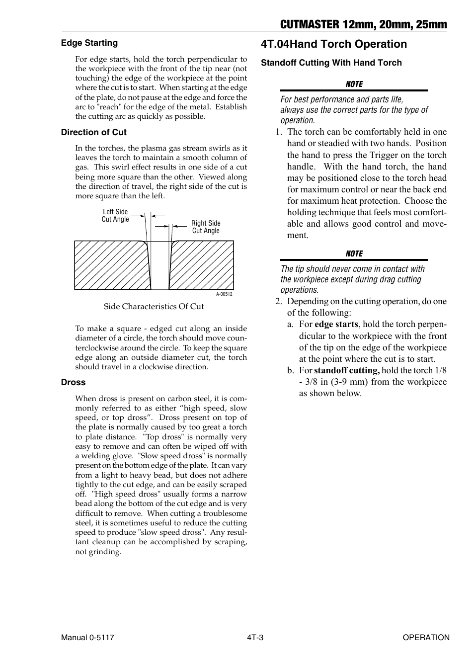 4t.04 hand torch operation, 4t.04 hand torch operation t-3 | Tweco CutMaster 12mm-20mm-25mm User Manual | Page 35 / 80