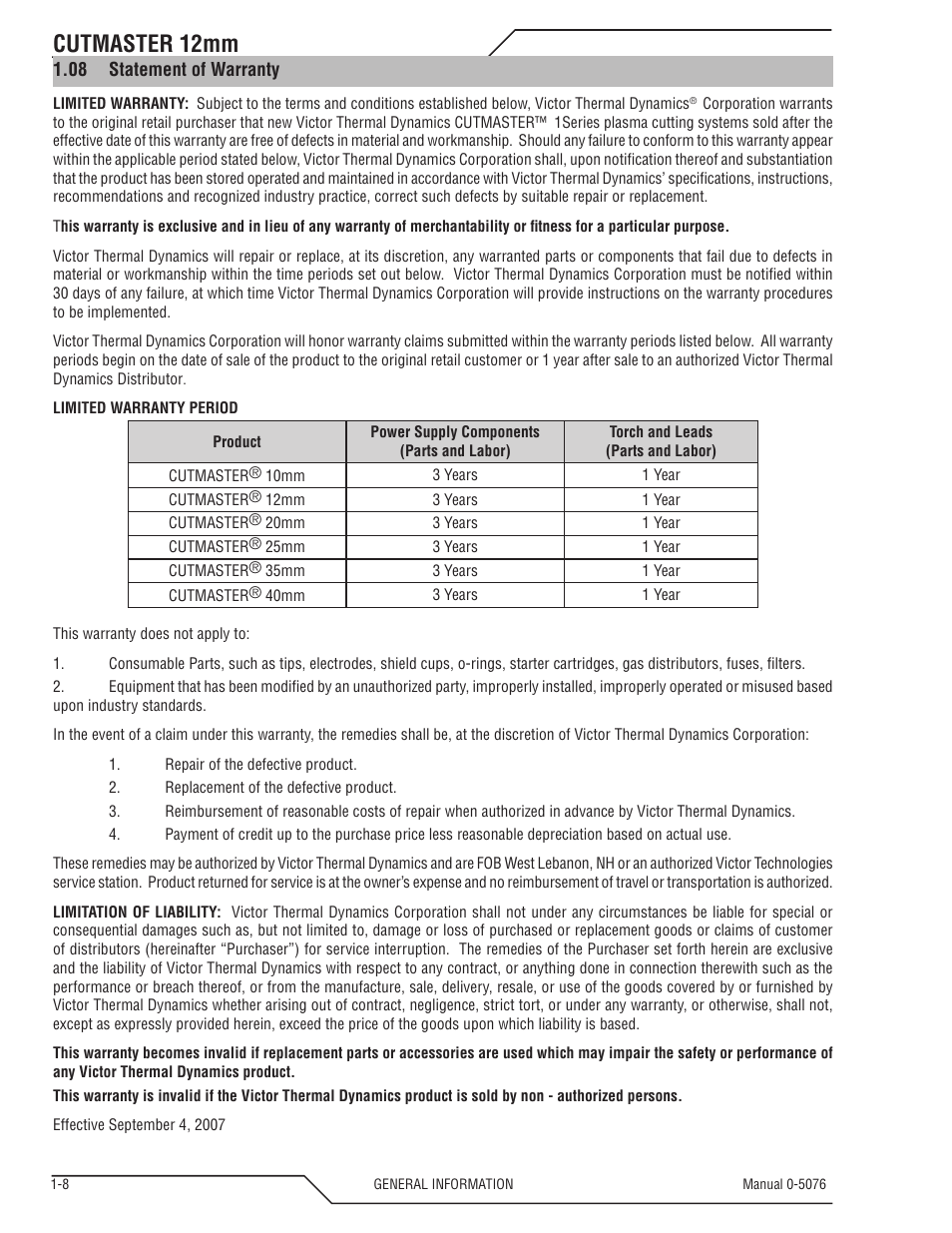Cutmaster 12mm | Tweco CutMaster 12mm User Manual | Page 14 / 76