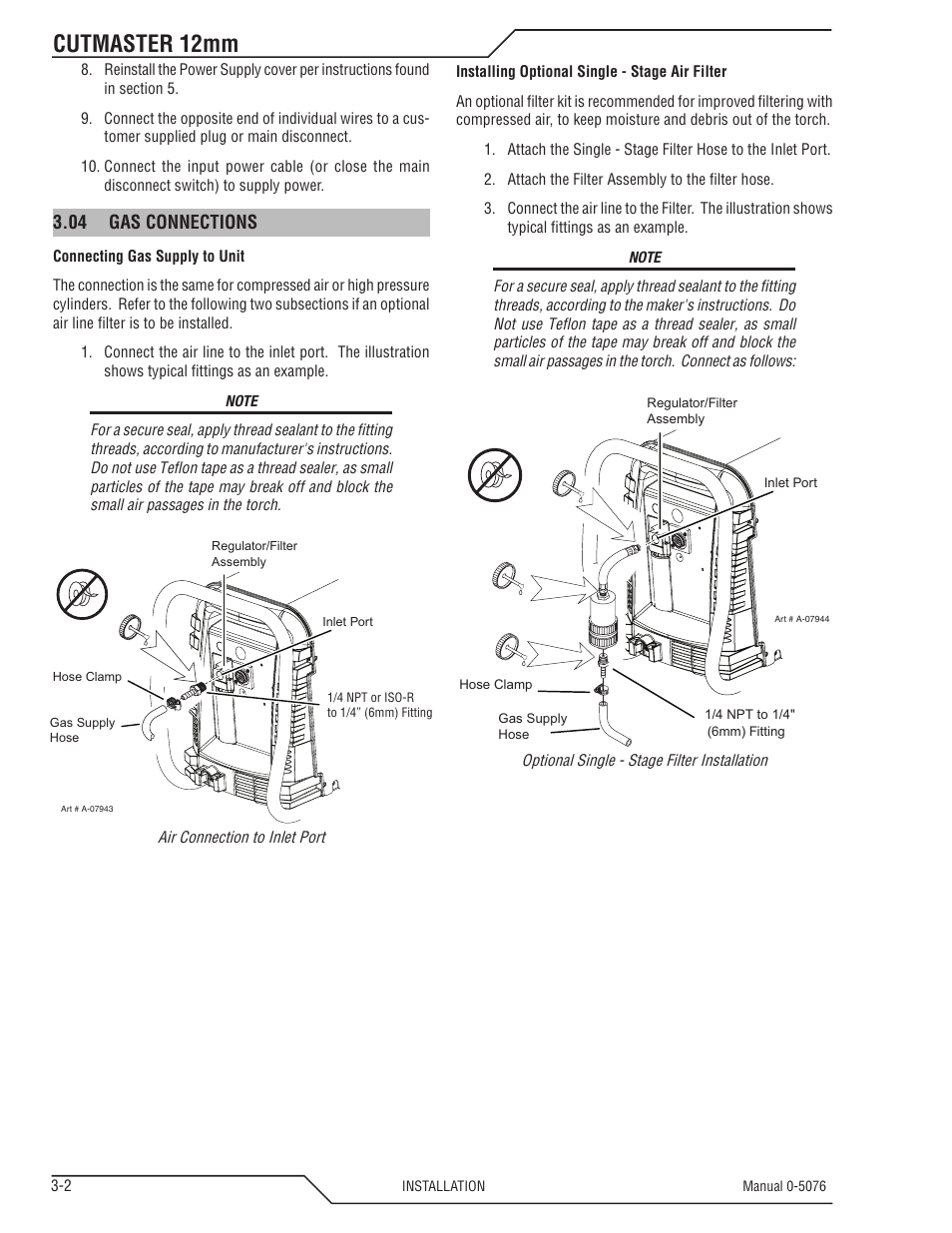 Cutmaster 12mm, 04 gas connections | Tweco CutMaster 12mm User Manual | Page 24 / 76
