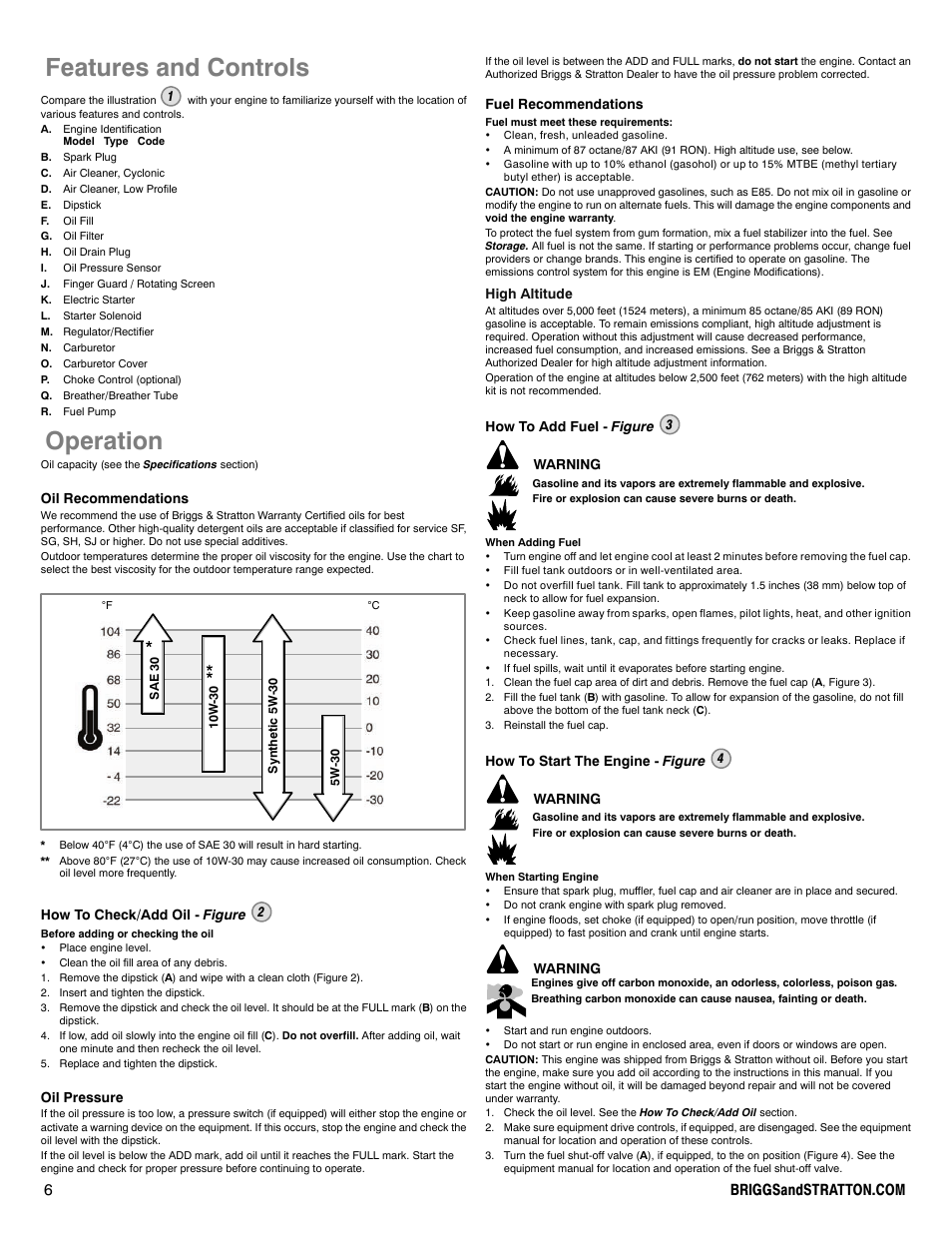 Features and controls, Operation | Briggs & Stratton 540000 User Manual | Page 6 / 28