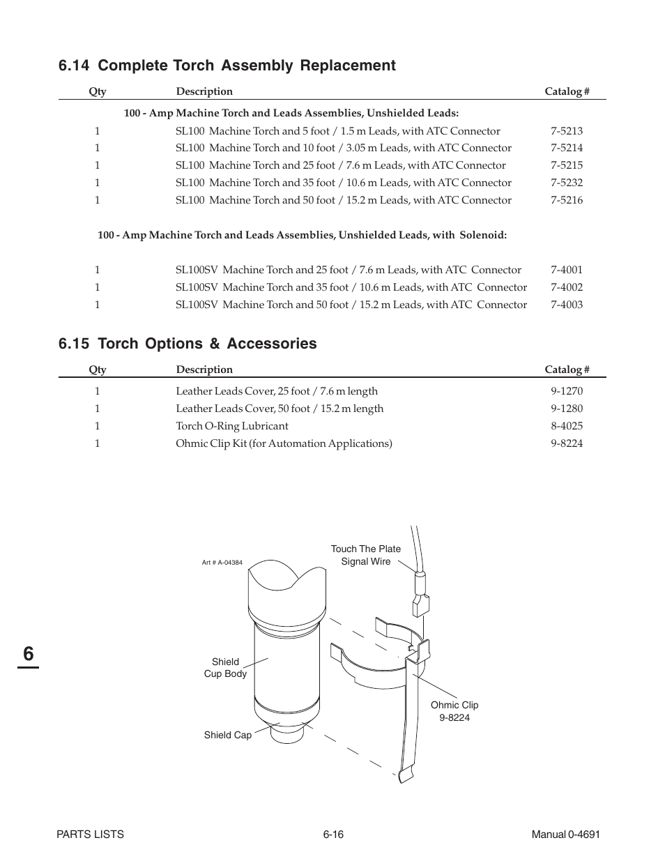 14 complete torch assembly replacement, 15 torch options & accessories | Tweco 151 with SL100SV User Manual | Page 128 / 172