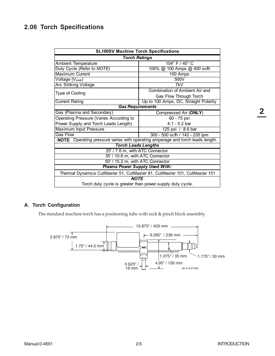 06 torch specifications | Tweco 151 with SL100SV User Manual | Page 21 / 172