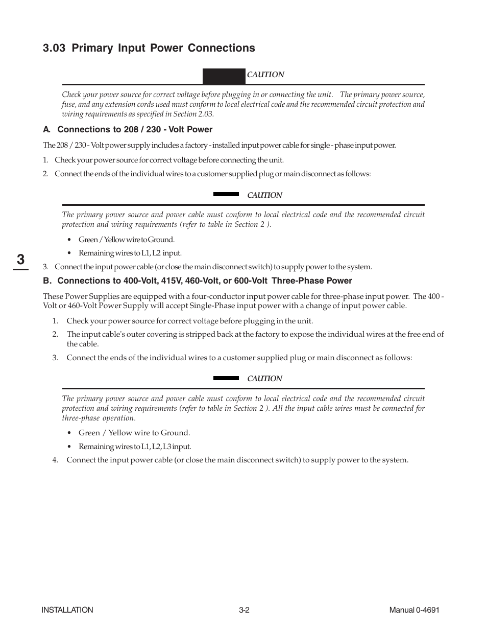 03 primary input power connections | Tweco 151 with SL100SV User Manual | Page 26 / 172