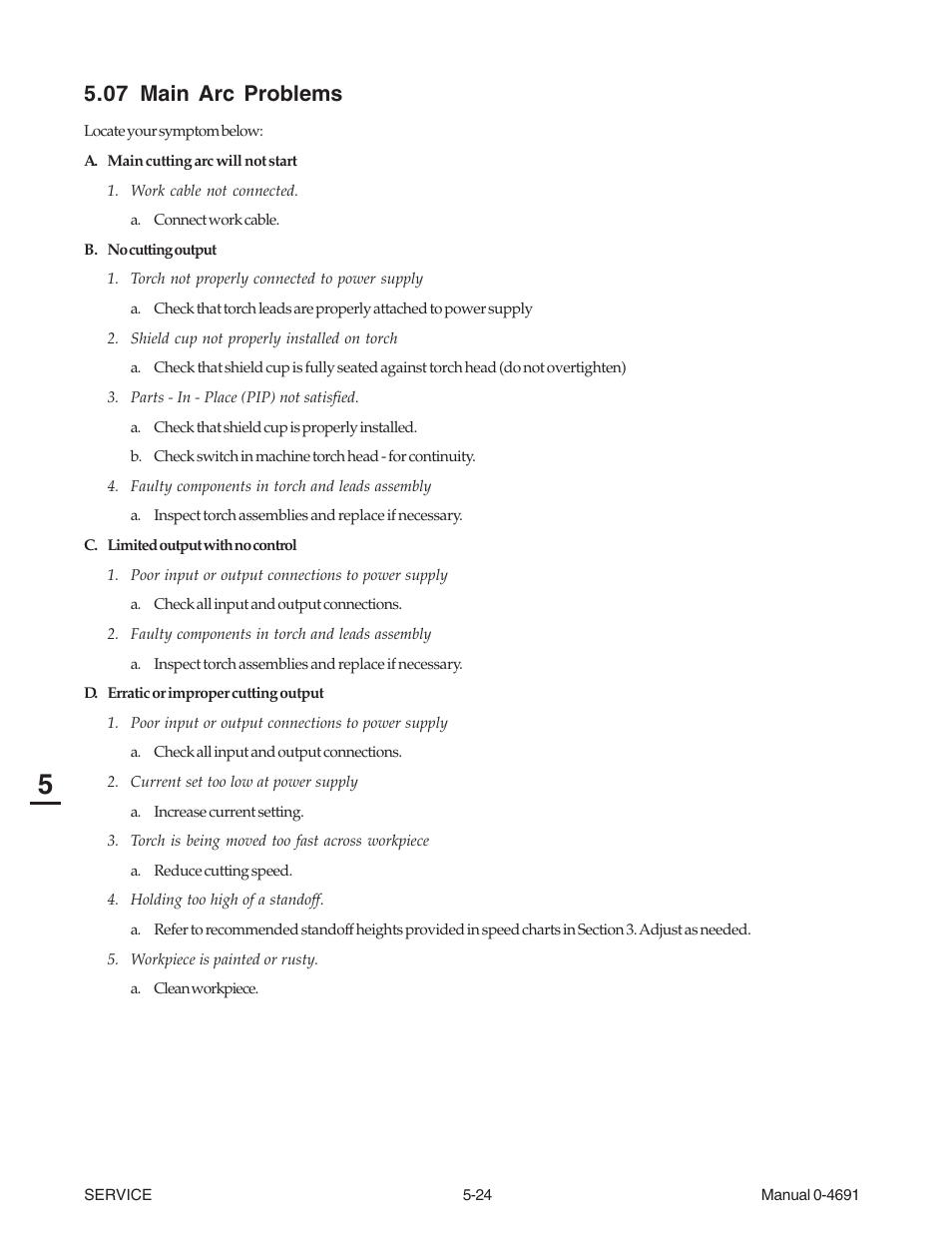 07 main arc problems | Tweco 151 with SL100SV User Manual | Page 92 / 172