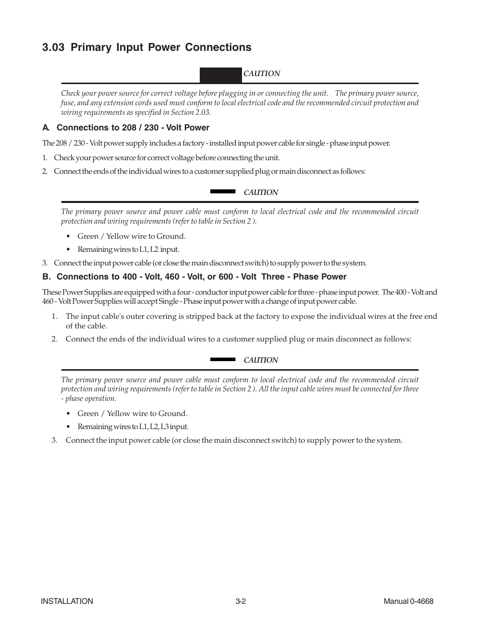 03 primary input power connections, 03 primary input power connections -2 | Tweco 151 CutMaster User Manual | Page 18 / 60