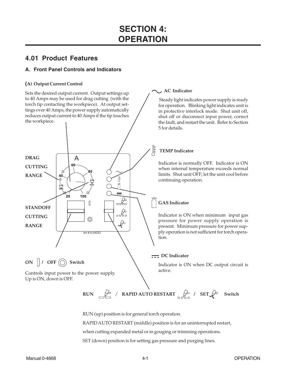 Section 4: operation, 01 product features, Section 4 | Operation -1, 01 product features -1 | Tweco 151 CutMaster User Manual | Page 25 / 60