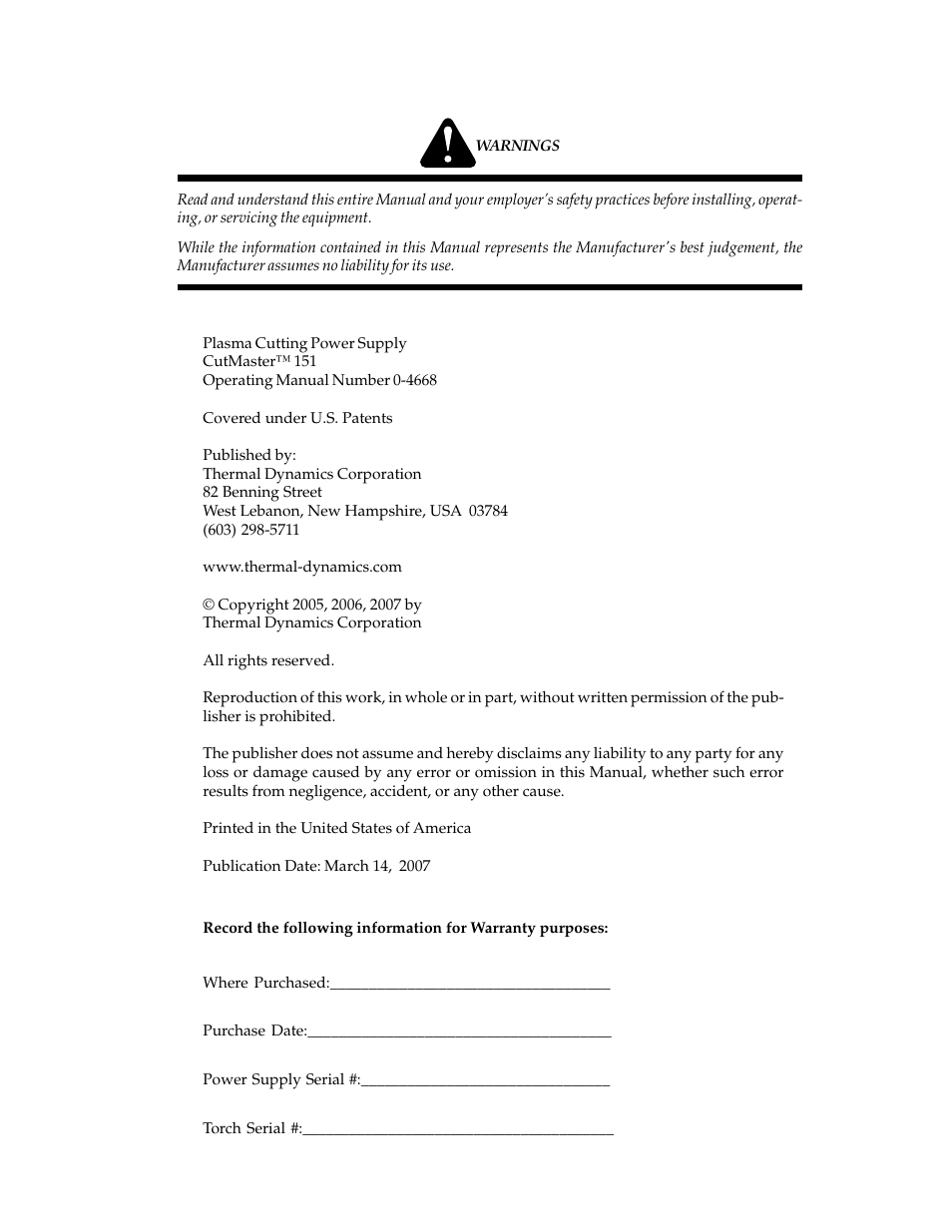 Tweco 151 CutMaster User Manual | Page 3 / 60