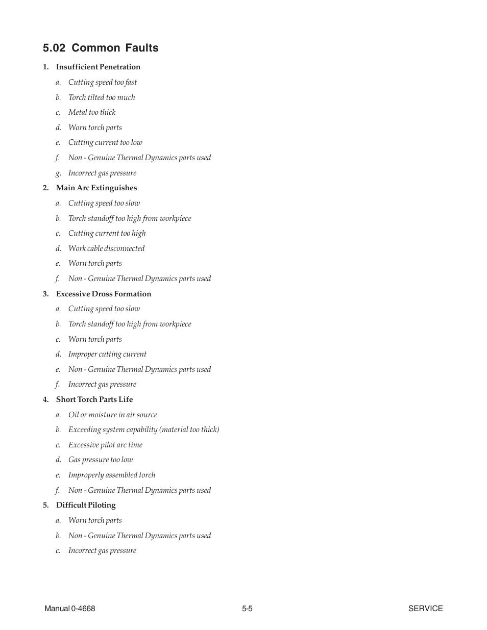 02 common faults, 02 common faults -5 | Tweco 151 CutMaster User Manual | Page 35 / 60