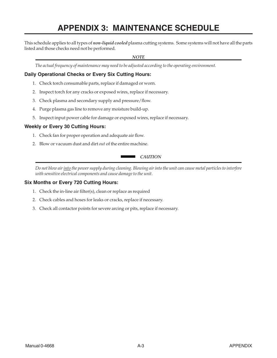 Appendix 3: maintenance schedule | Tweco 151 CutMaster User Manual | Page 49 / 60