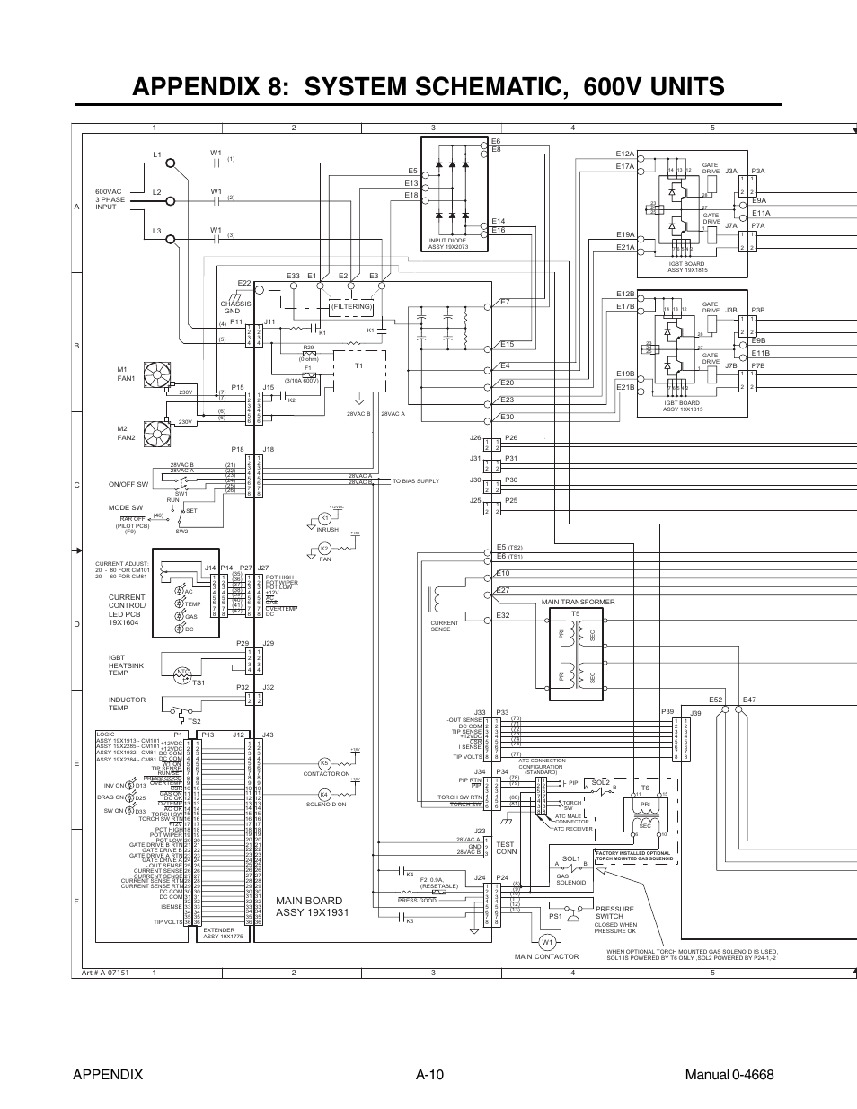 Appendix 8: system schematic, 600v units | Tweco 151 CutMaster User Manual | Page 56 / 60