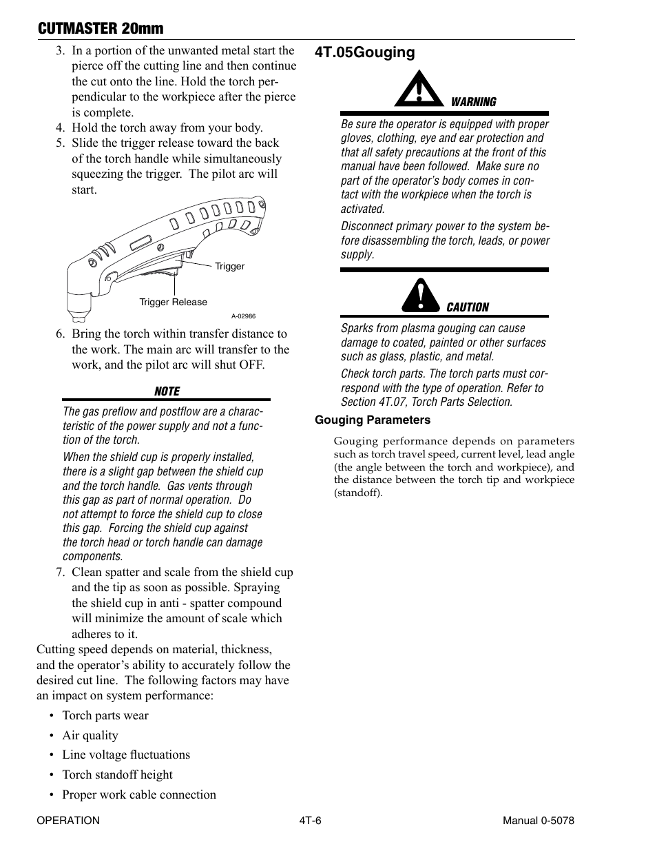 4t.05 gouging, 4t.05 gouging t-6, Cutmaster 20mm | Tweco 20mm Cutmaster User Manual | Page 38 / 80