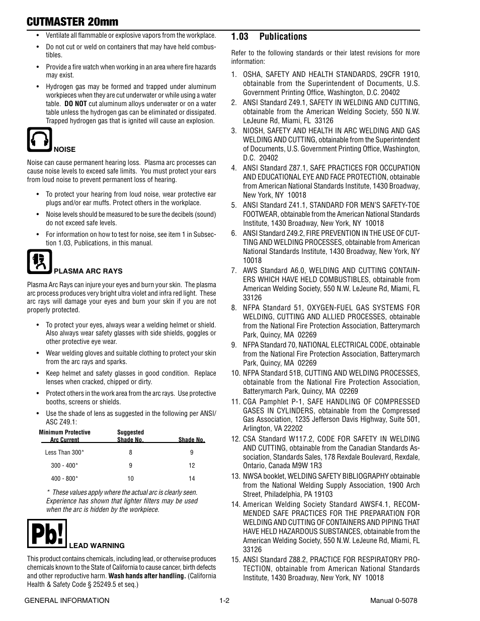 03 publications, 03 publications -2, Cutmaster 20mm | Tweco 20mm Cutmaster User Manual | Page 8 / 80