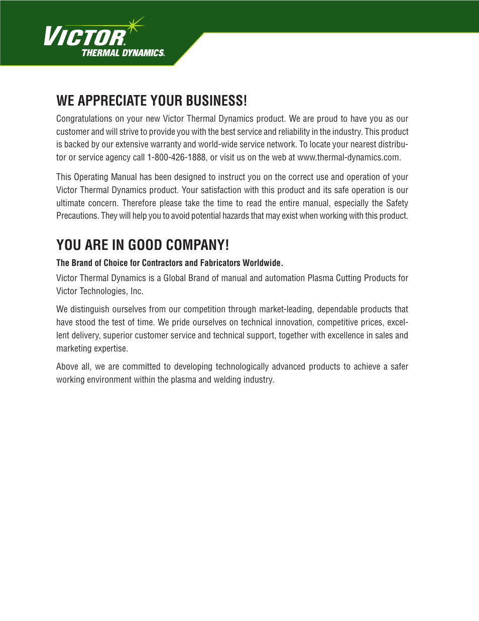 We appreciate your business, You are in good company | Tweco 25mm Cutmaster User Manual | Page 2 / 80