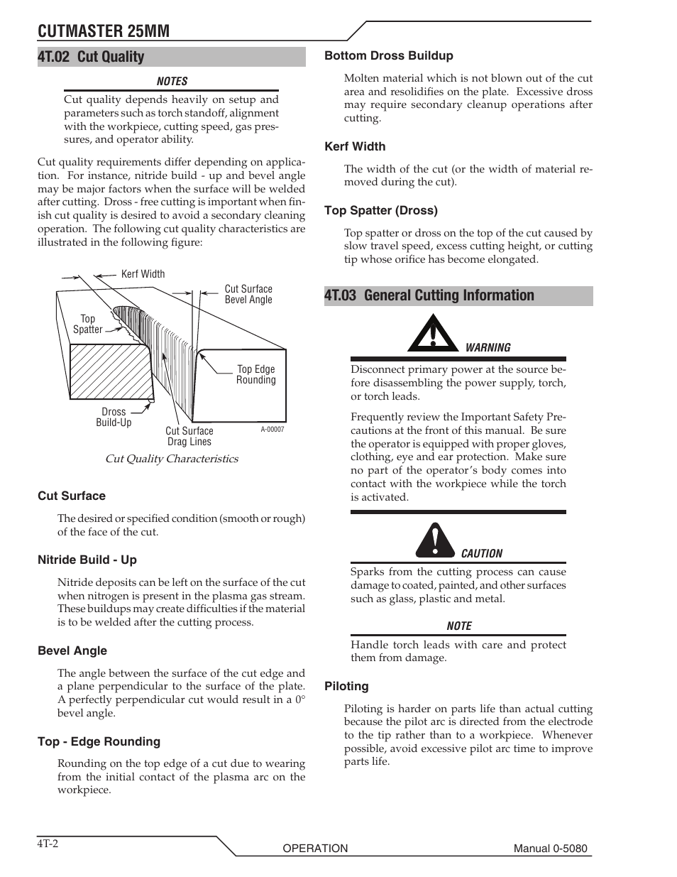 4t.02 cut quality, 4t.03 general cutting information, Cutmaster 25mm | Tweco 25mm Cutmaster User Manual | Page 36 / 80