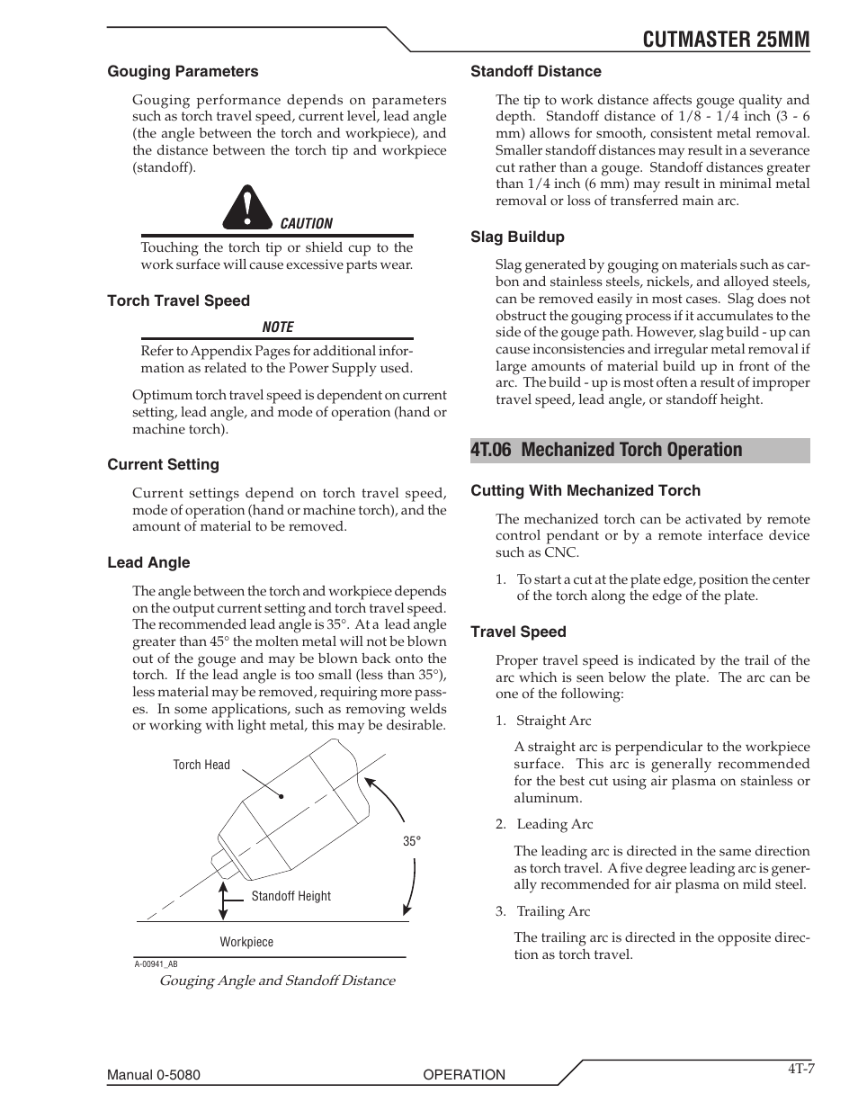 4t.06 mechanized torch operation, 4t.06 mechanized torch operation t-7, Cutmaster 25mm | Tweco 25mm Cutmaster User Manual | Page 41 / 80