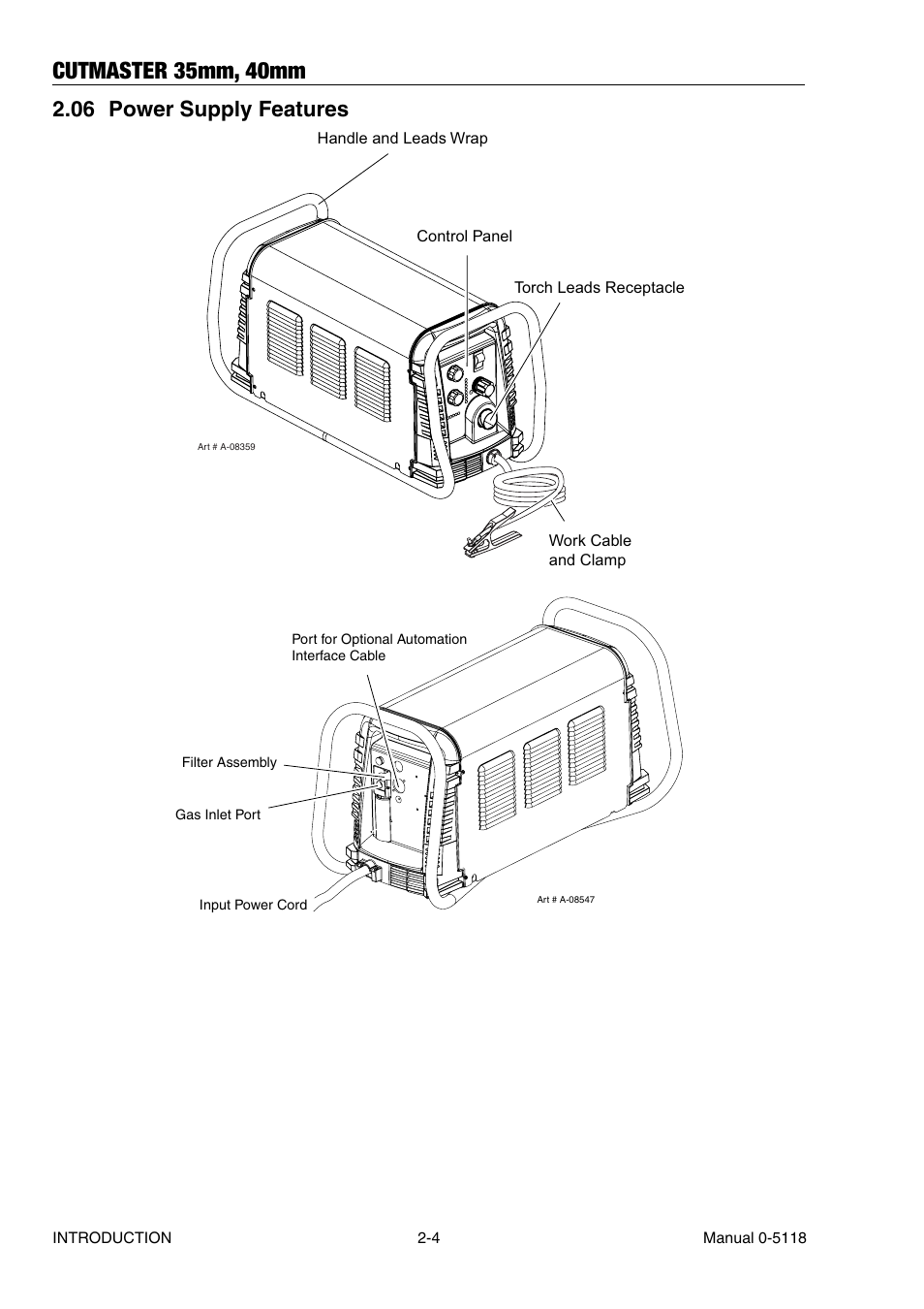 06 power supply features, Power supply features -4, Cutmaster 35mm, 40mm | Tweco CutMaster 35mm 40mm User Manual | Page 18 / 80