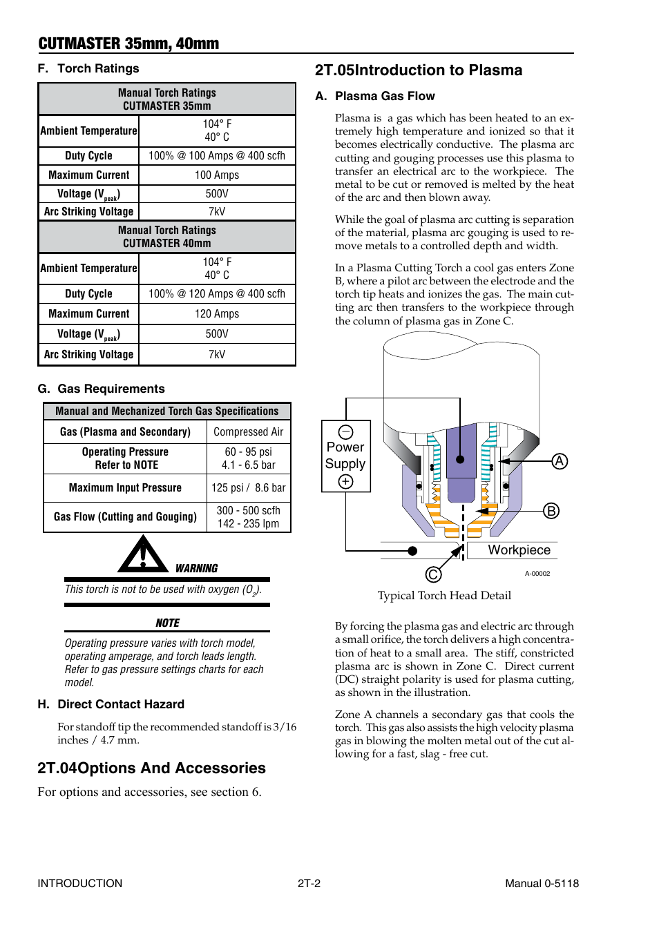 2t.04 options and accessories, 2t.05 introduction to plasma, Cutmaster 35mm, 40mm | Tweco CutMaster 35mm 40mm User Manual | Page 20 / 80