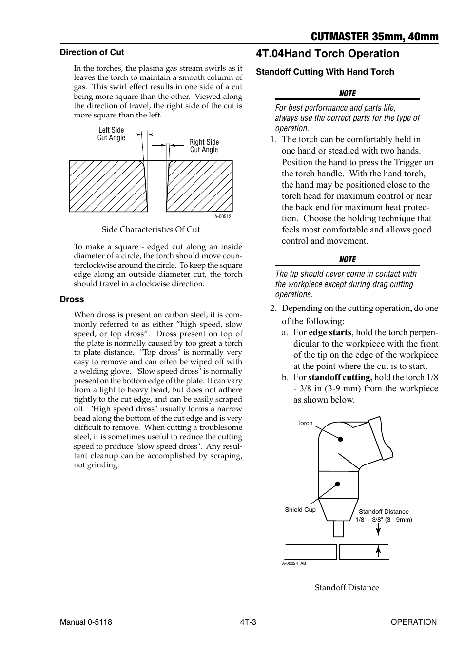 4t.04 hand torch operation, 4t.04 hand torch operation t-3, Cutmaster 35mm, 40mm | Tweco CutMaster 35mm 40mm User Manual | Page 35 / 80