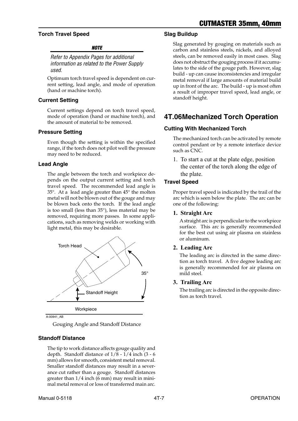 4t.06 mechanized torch operation, 4t.06 mechanized torch operation t-7, Cutmaster 35mm, 40mm | Tweco CutMaster 35mm 40mm User Manual | Page 39 / 80