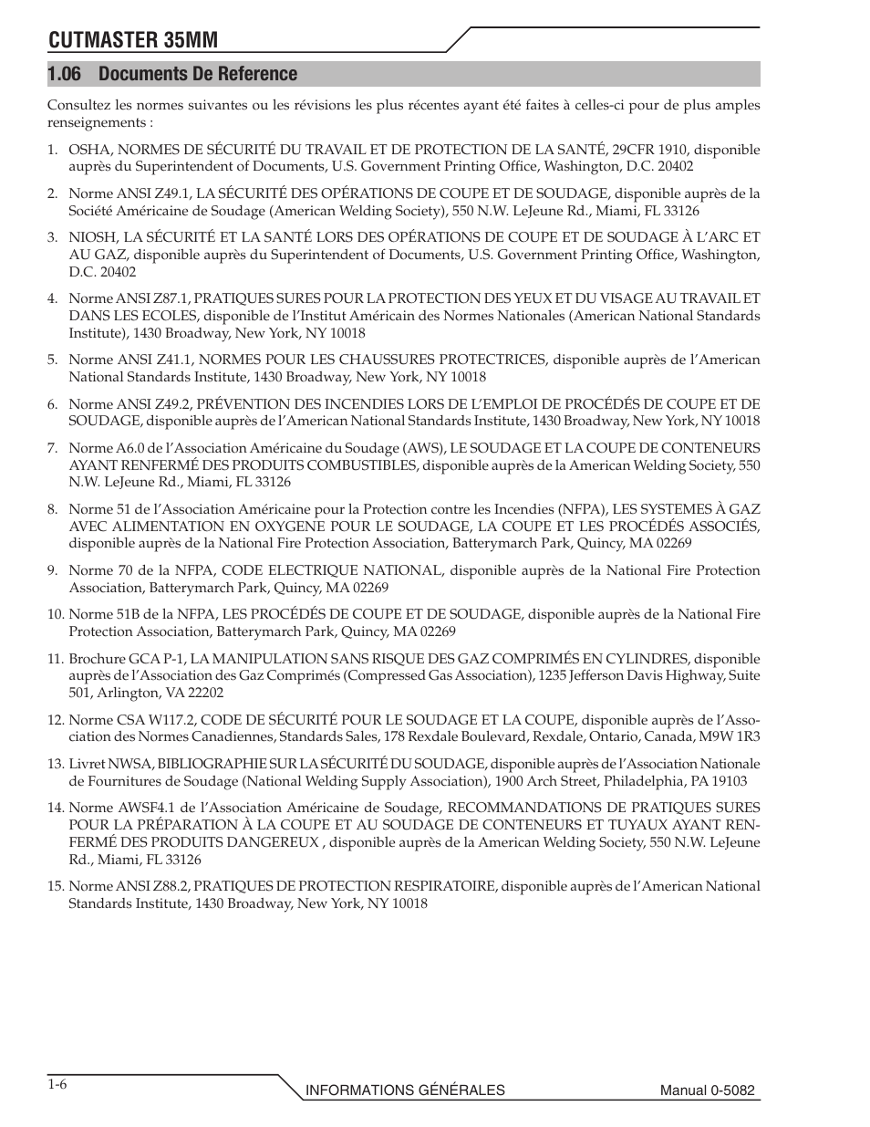 Cutmaster 35mm, 06 documents de reference | Tweco CutMaster 35mm User Manual | Page 12 / 84