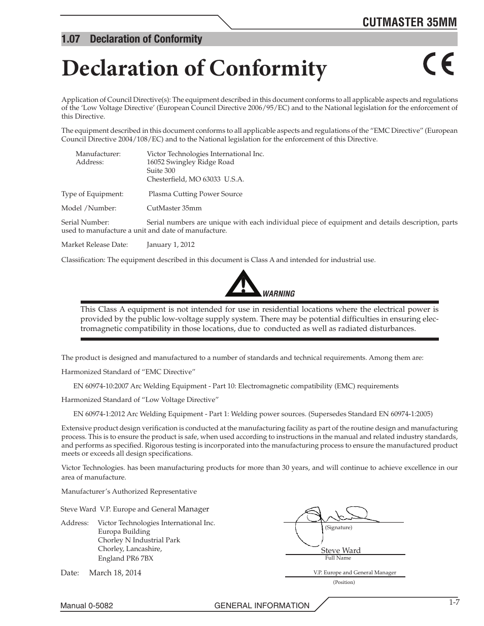 Declaration of conformity, Cutmaster 35mm, 07 declaration of conformity | Tweco CutMaster 35mm User Manual | Page 13 / 84