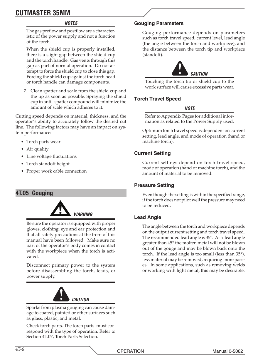 Cutmaster 35mm, 4t.05 gouging | Tweco CutMaster 35mm User Manual | Page 40 / 84