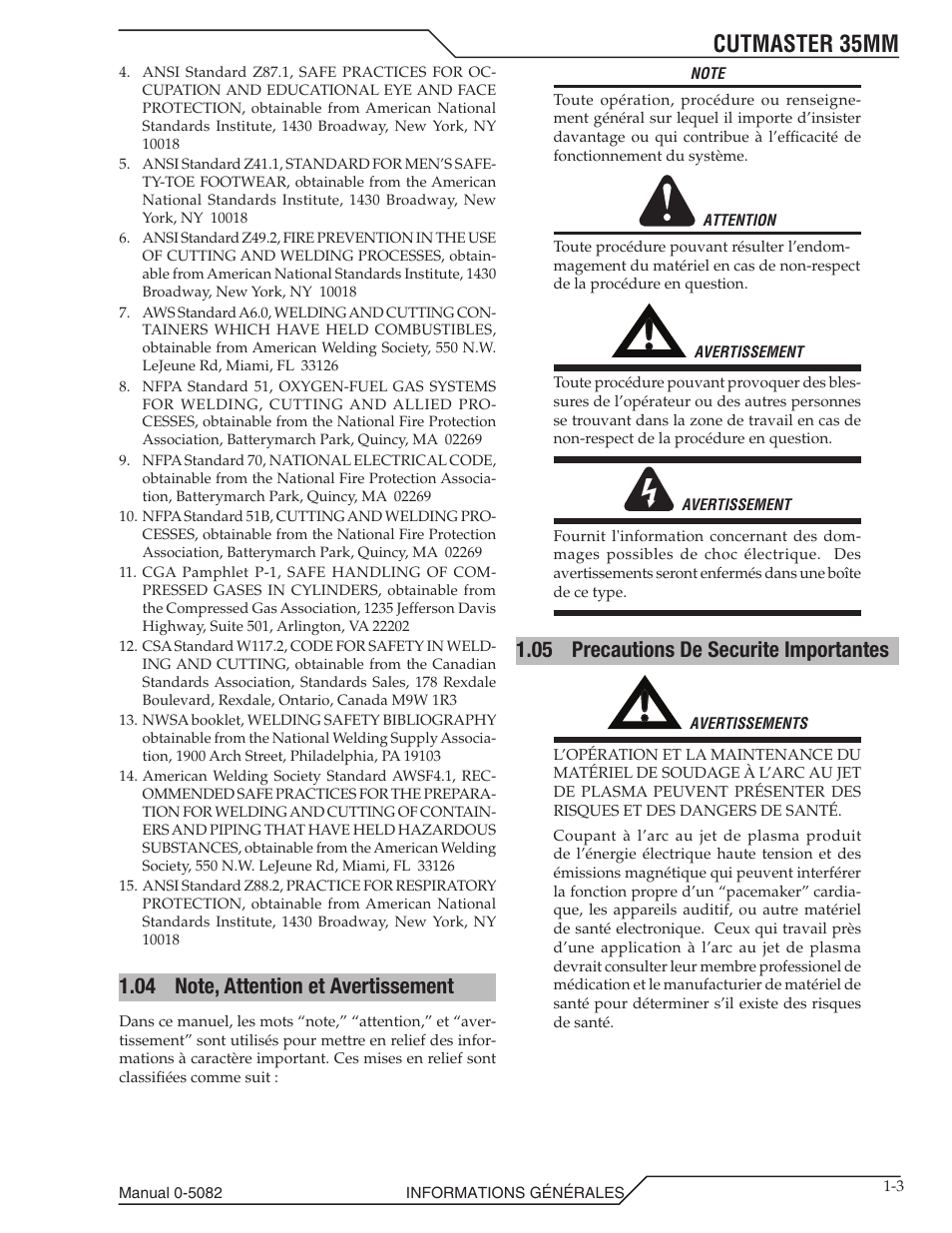 Cutmaster 35mm, 05 precautions de securite importantes | Tweco CutMaster 35mm User Manual | Page 9 / 84