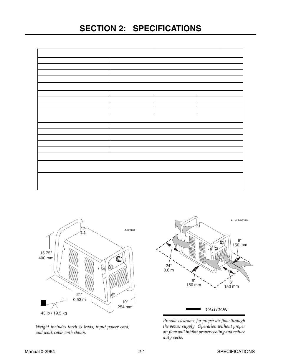 Section 2: specifications, Section 2: specifications -1 | Tweco 38 CutMaster User Manual | Page 15 / 54