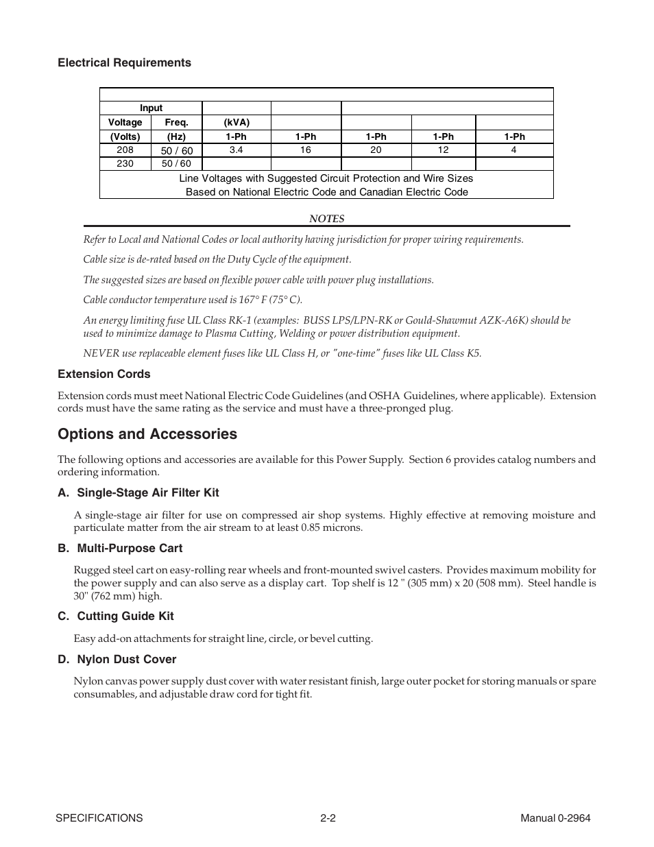Options and accessories, Options and accessories -2 | Tweco 38 CutMaster User Manual | Page 16 / 54