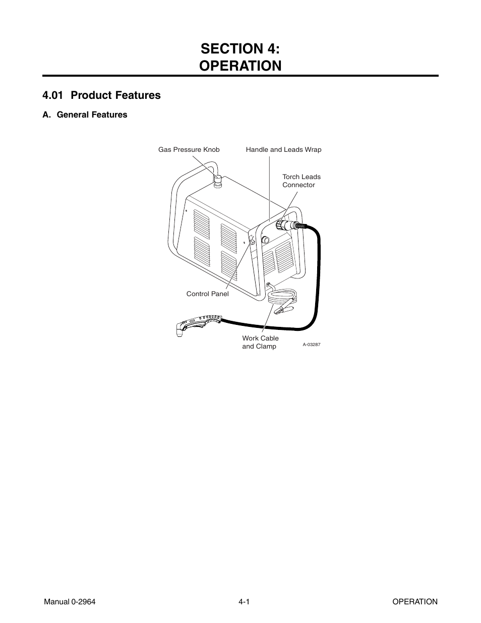 Section 4: operation, 01 product features, Section 4 | Operation -1, 01 product features -1 | Tweco 38 CutMaster User Manual | Page 25 / 54