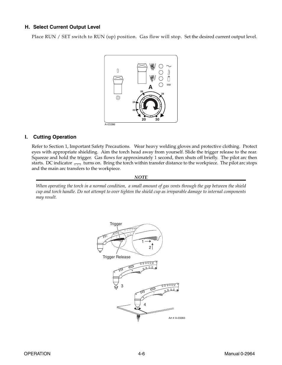 H. select current output level, I. cutting operation | Tweco 38 CutMaster User Manual | Page 30 / 54