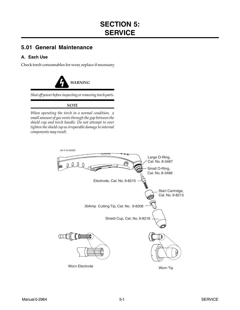 Section 5: service, 01 general maintenance, Section 5 | Service -1, 01 general maintenance -1 | Tweco 38 CutMaster User Manual | Page 33 / 54