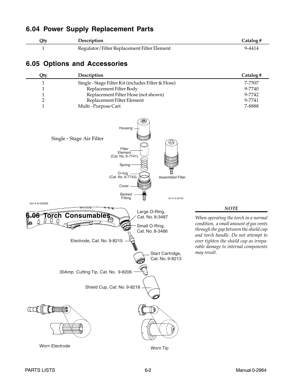04 power supply replacement parts, 05 options and accessories, 06 torch consumables | Tweco 38 CutMaster User Manual | Page 44 / 54