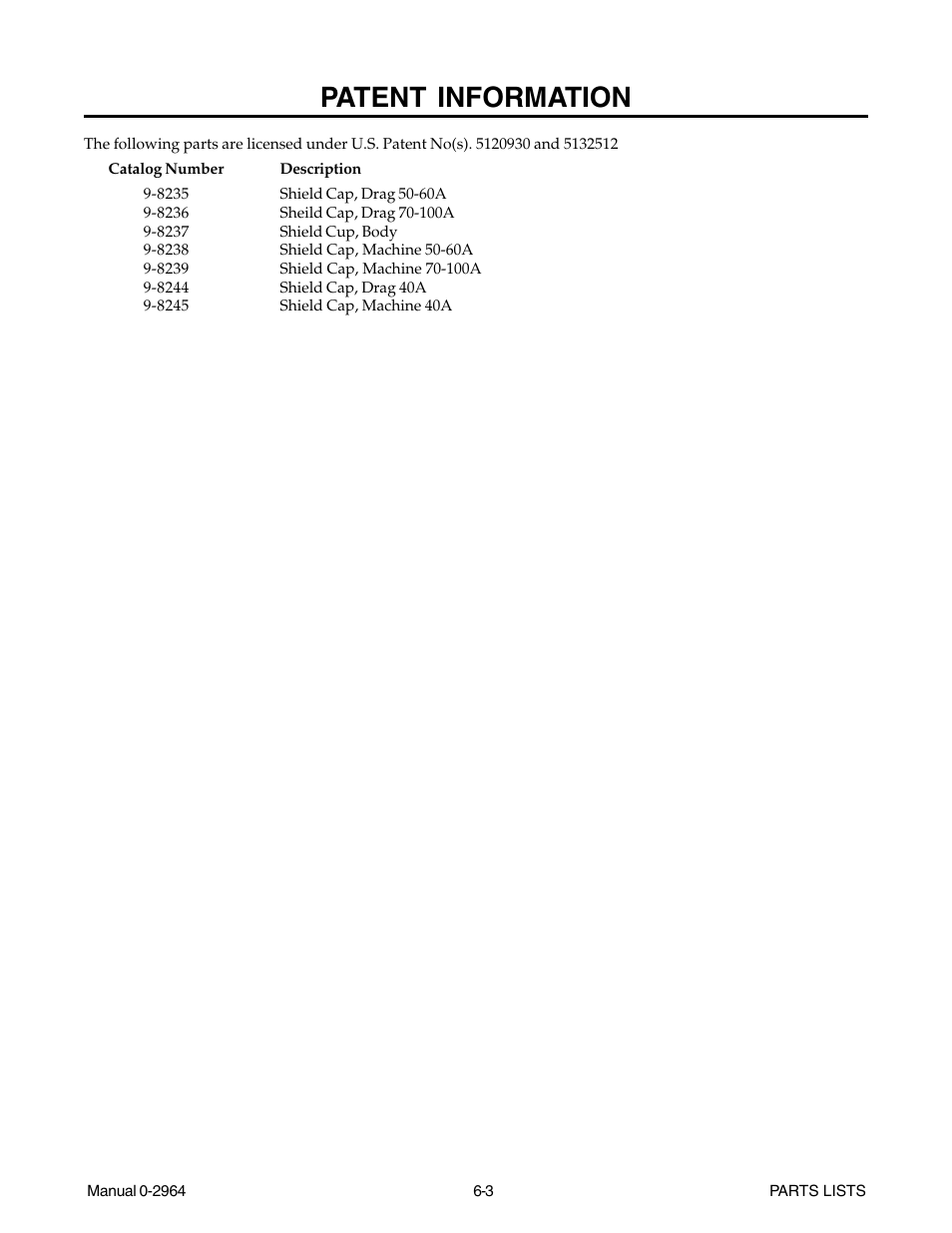 Patent information, Patent information -3 | Tweco 38 CutMaster User Manual | Page 45 / 54