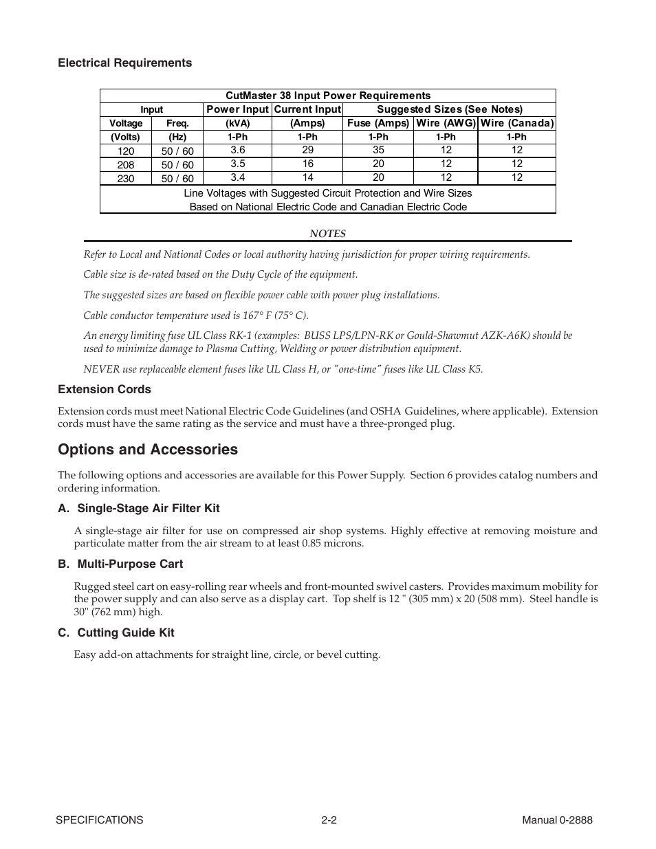 Options and accessories, Options and accessories -2 | Tweco 38 CutMaster User Manual | Page 12 / 51
