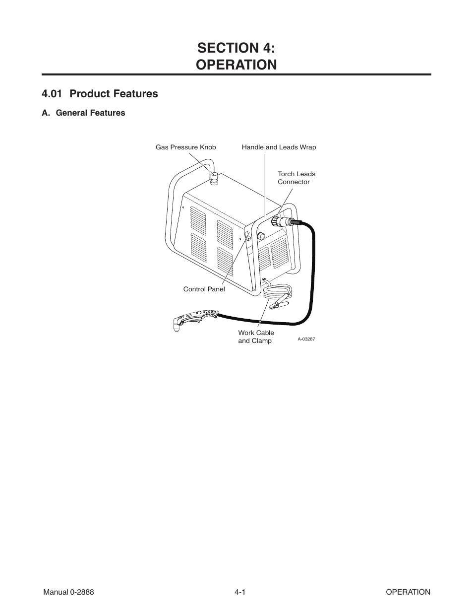 Section 4: operation, 01 product features, Section 4 | Operation -1, 01 product features -1 | Tweco 38 CutMaster User Manual | Page 21 / 51