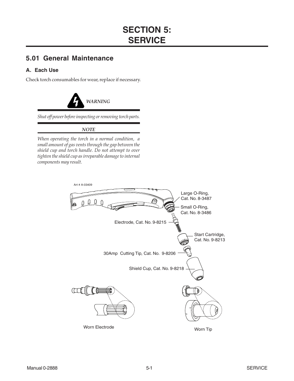 Section 5: service, 01 general maintenance, Section 5 | Service -1, 01 general maintenance -1 | Tweco 38 CutMaster User Manual | Page 29 / 51