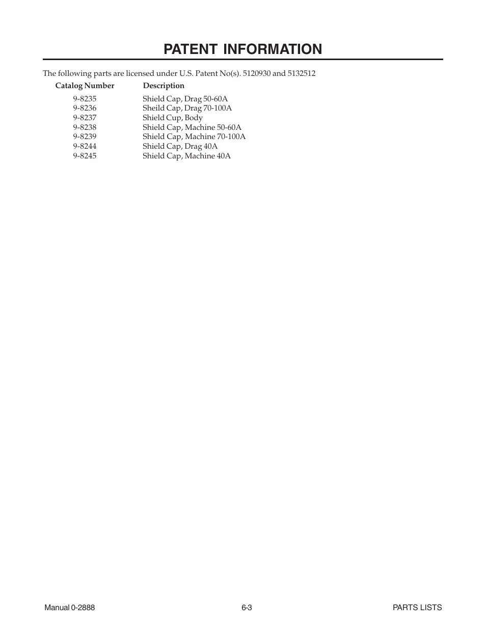 Patent information, Patent information -3 | Tweco 38 CutMaster User Manual | Page 43 / 51