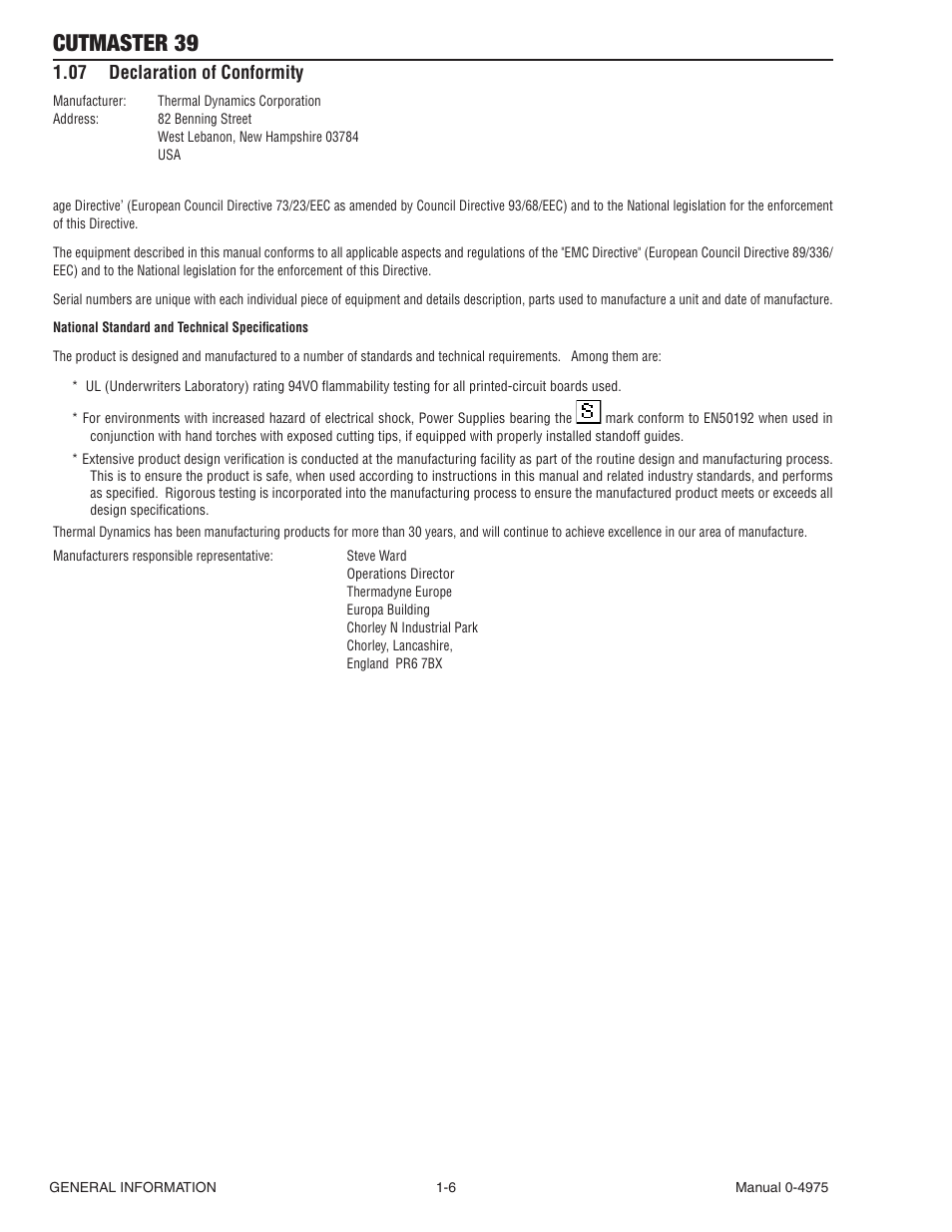 07 declaration of conformity, Declaration of conformity -6, Cutmaster 39 | Tweco 39 CutMaster User Manual | Page 12 / 68
