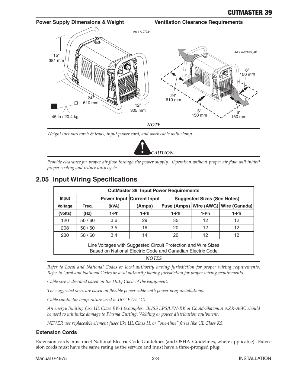 05 input wiring specifications, Input wiring specifications -3, Cutmaster 39 | Tweco 39 CutMaster User Manual | Page 17 / 68