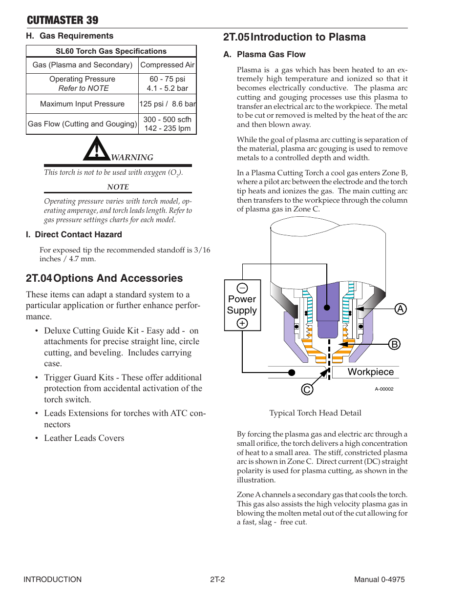 2t.04 options and accessories, 2t.05 introduction to plasma, Cutmaster 39 | Tweco 39 CutMaster User Manual | Page 20 / 68