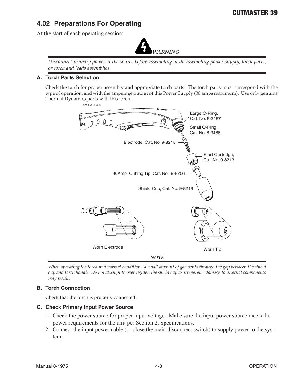 02 preparations for operating, Preparations for operating -3, Cutmaster 39 | Tweco 39 CutMaster User Manual | Page 31 / 68
