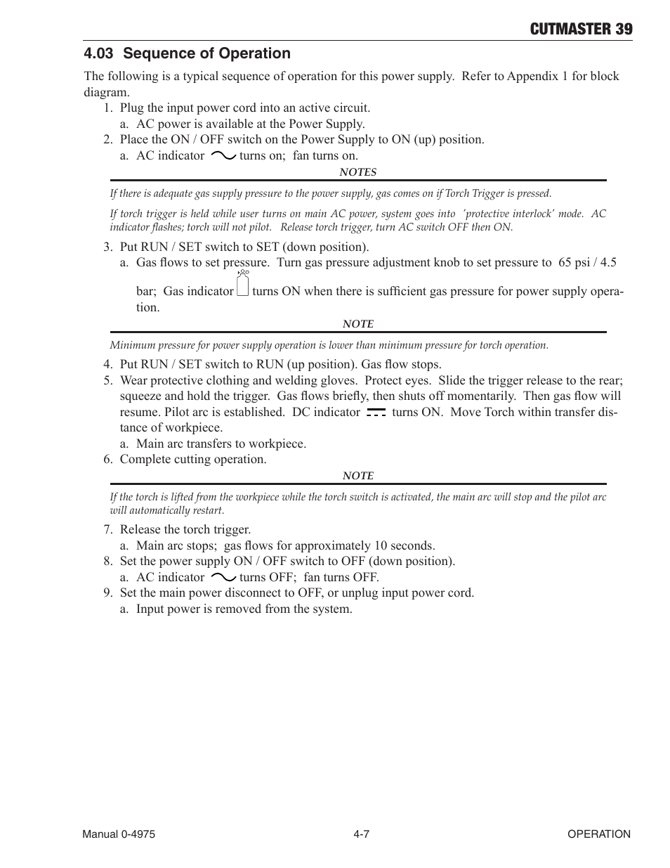 03 sequence of operation, Sequence of operation -7, Cutmaster 39 | Tweco 39 CutMaster User Manual | Page 35 / 68