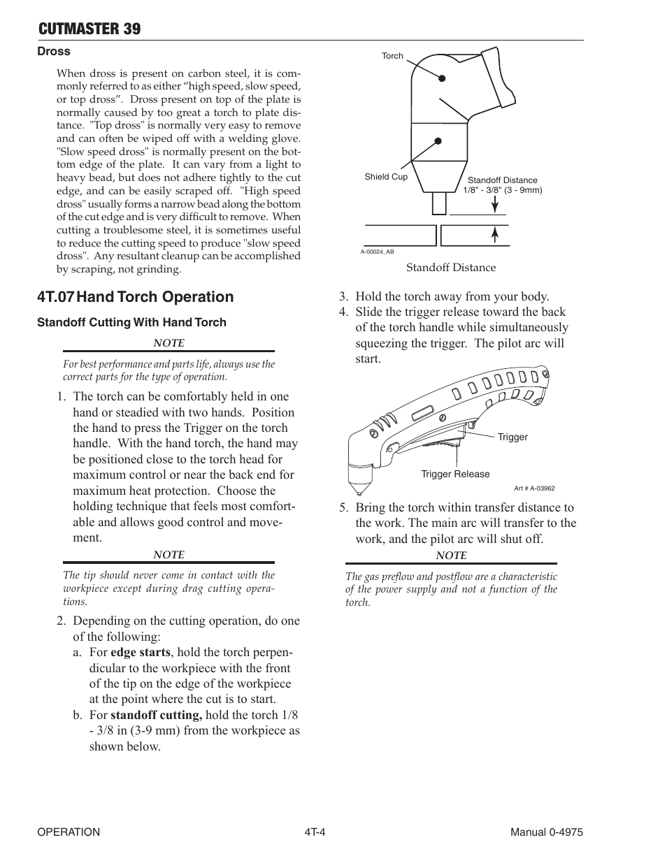 4t.07 hand torch operation, 4t.07 hand torch operation t-4, Cutmaster 39 | Tweco 39 CutMaster User Manual | Page 40 / 68